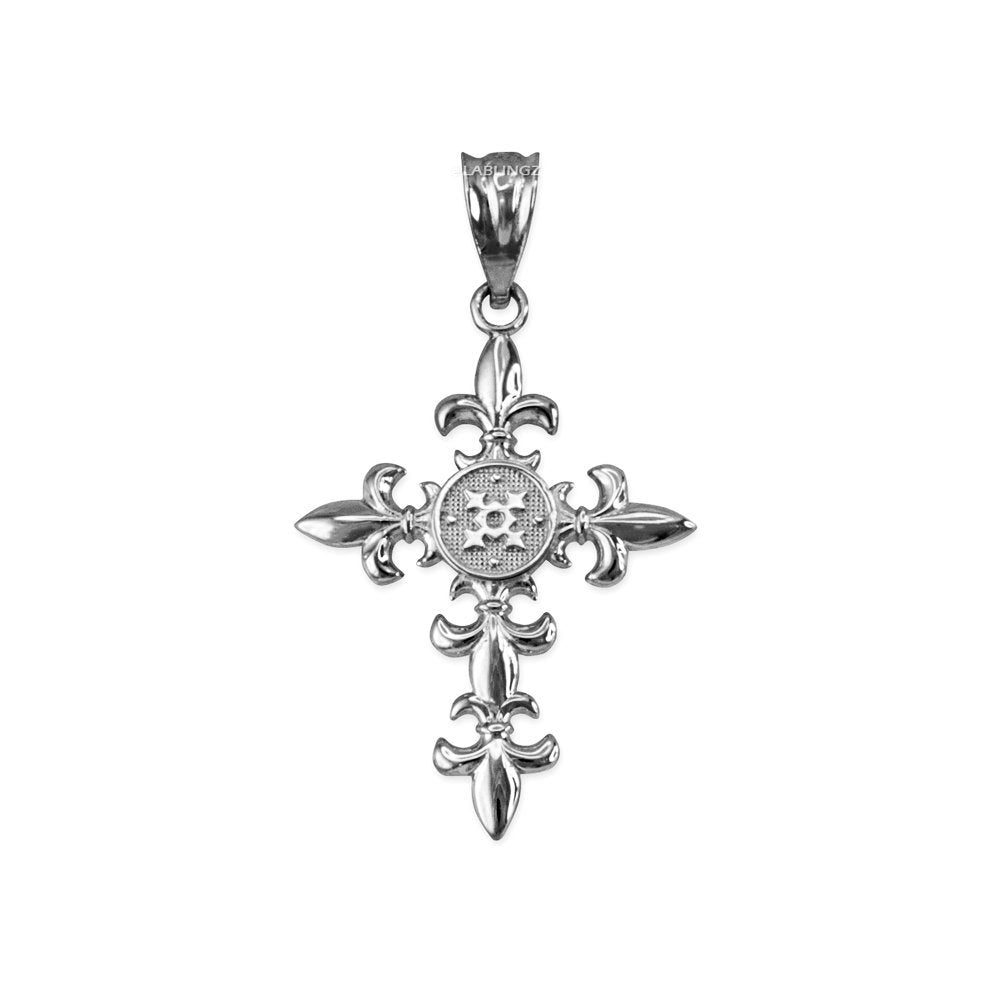Sterling Silver Fleur de Lis Elegant Cross Pendant Necklace Karma Blingz