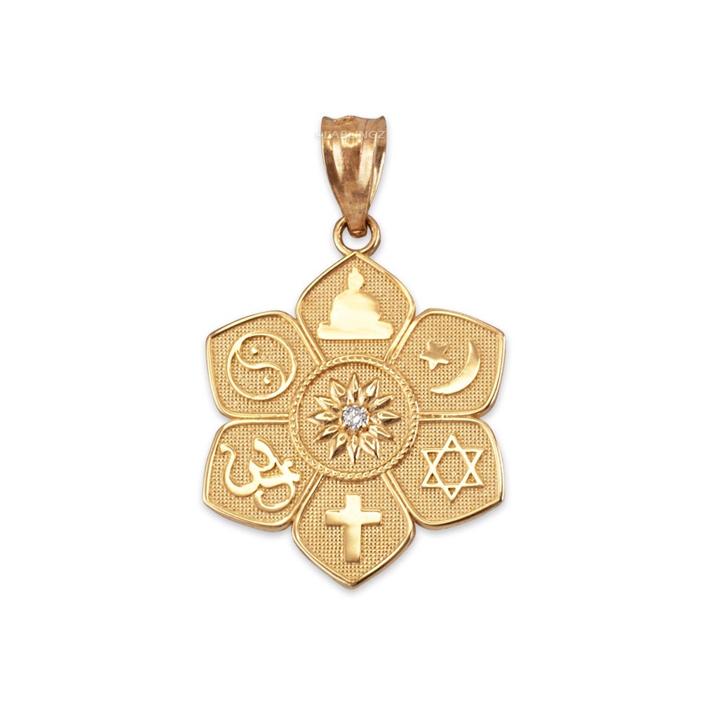 Gold Lotus of Peace Diamond Pendant Necklace (yellow, white, rose gold, 10K, 14K) Karma Blingz