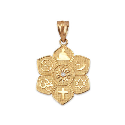 Gold Lotus of Peace Diamond Pendant Necklace (yellow, white, rose gold, 10K, 14K) Karma Blingz