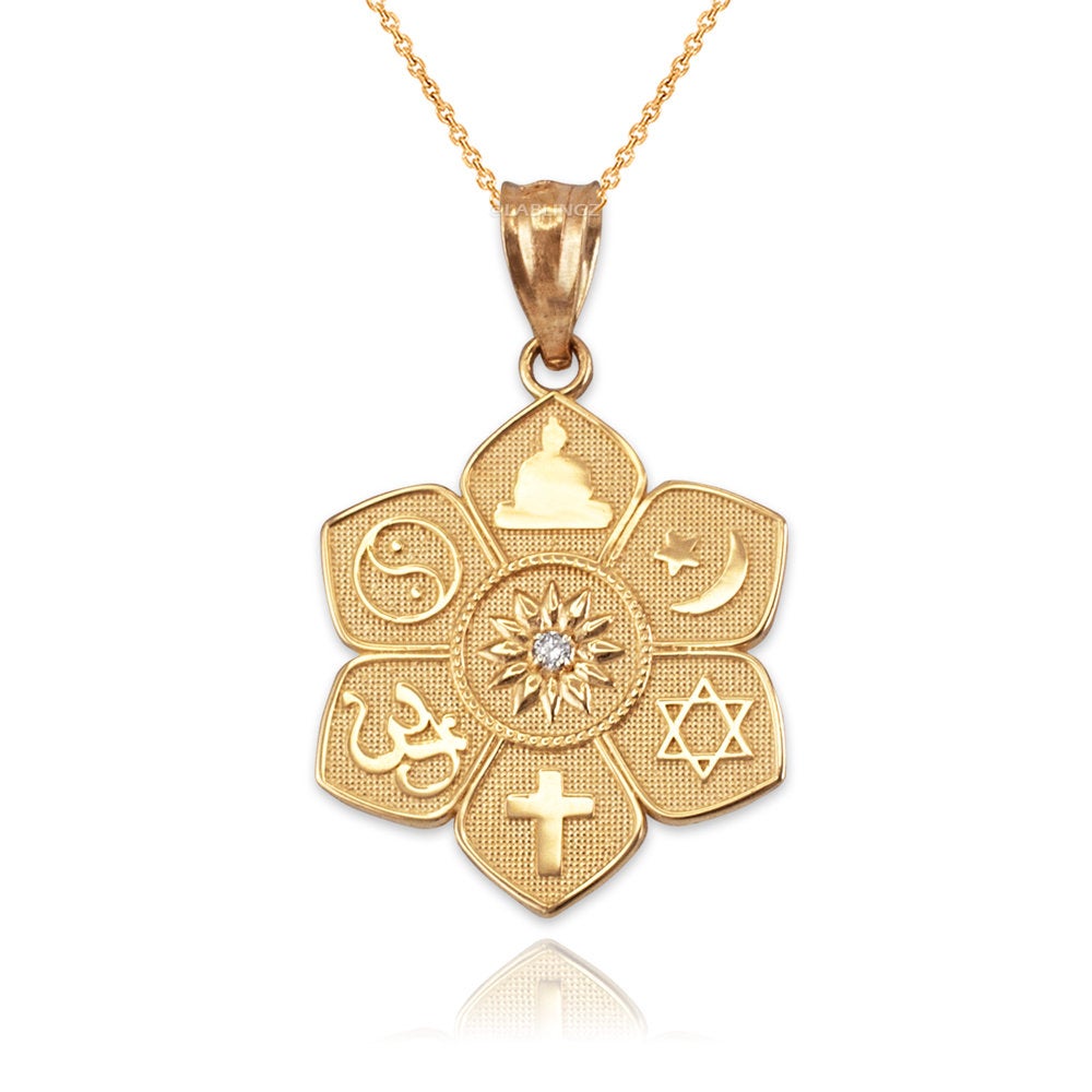 Gold Lotus of Peace Diamond Pendant Necklace (yellow, – Karma Blingz