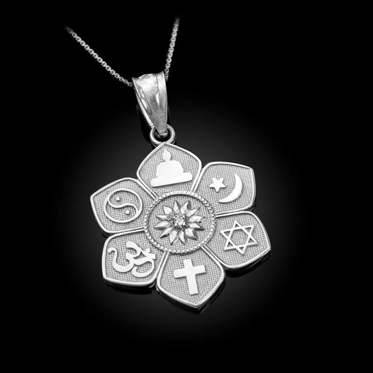 Sterling Silver Lotus of Peace CZ Pendant Necklace Karma Blingz