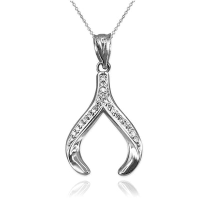 Sterling Silver Wishbone CZ Pendant Necklace Karma Blingz