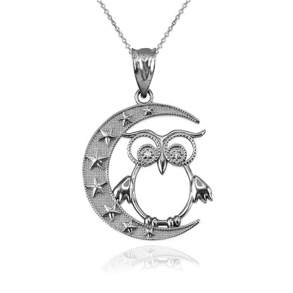 Diamond Night Owl Gold Pendant Necklace (yellow, white, rose gold, 10K, 14K) Karma Blingz