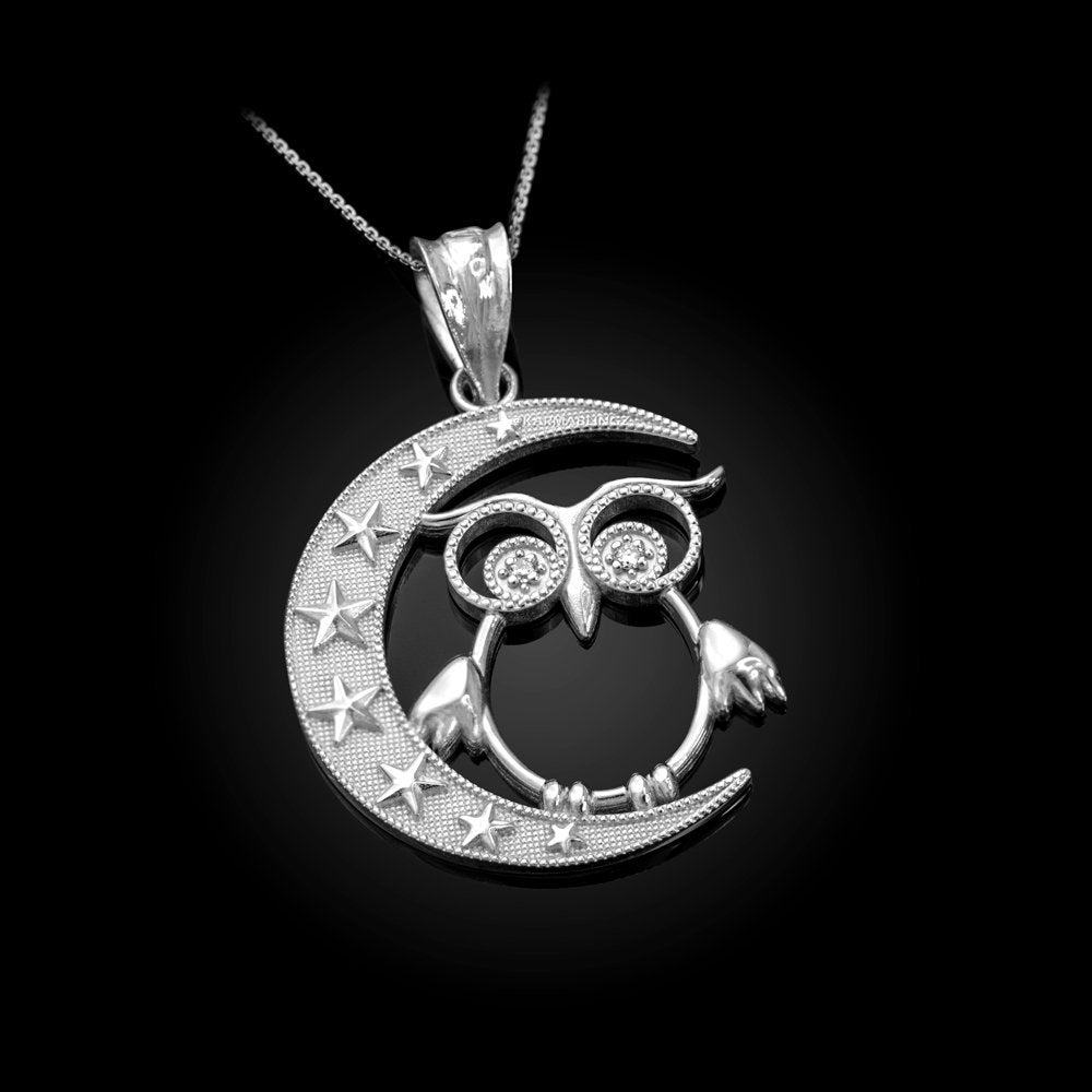 Sterling Silver Night Owl CZ Pendant Necklace Karma Blingz