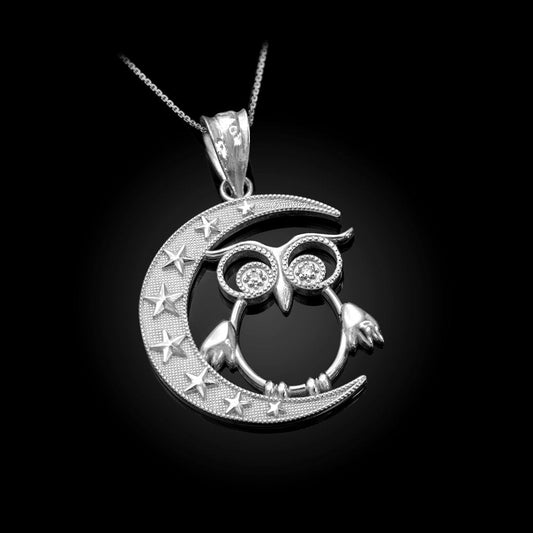 Sterling Silver Night Owl CZ Pendant Necklace Karma Blingz