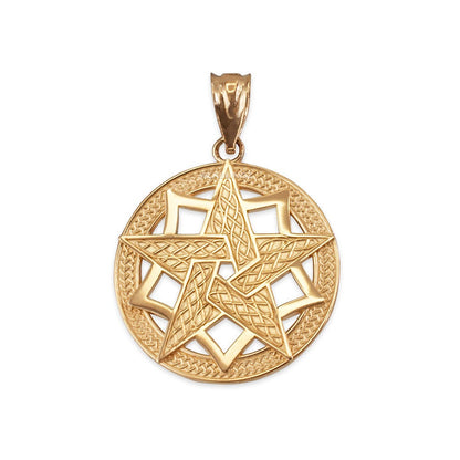 Gold Pentagram Medallion Pendant Necklace (10K, 14K, yellow, white, rose gold) Karma Blingz