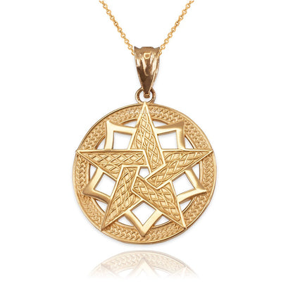 Gold Pentagram Medallion Pendant Necklace (10K, 14K, yellow, white, rose gold) Karma Blingz