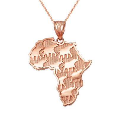 Gold Africa Map African Elephant Pendant Necklace (yellow, white, rose gold, 10K, 14K) Karma Blingz