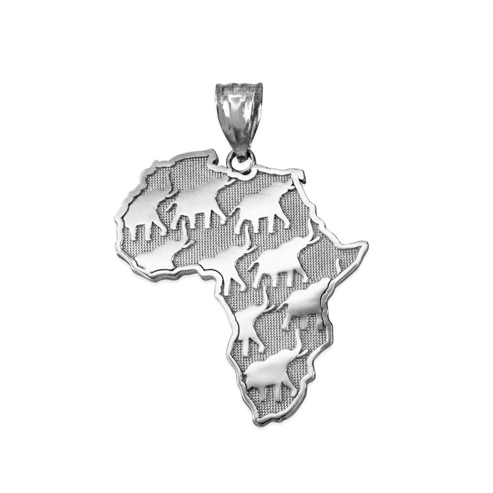 Sterling Silver Africa Map African Elephant Pendant Necklace Karma Blingz