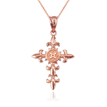 Polished Gold Fleur de Lis Cross Pendant Necklace (10K, 14K, yellow, white, rose gold) Karma Blingz