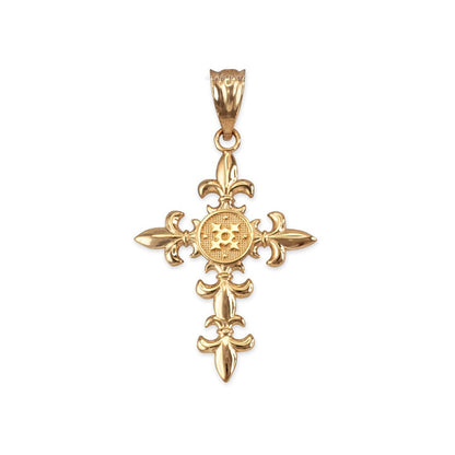 Polished Gold Fleur de Lis Cross Pendant Necklace (10K, 14K, yellow, white, rose gold) Karma Blingz