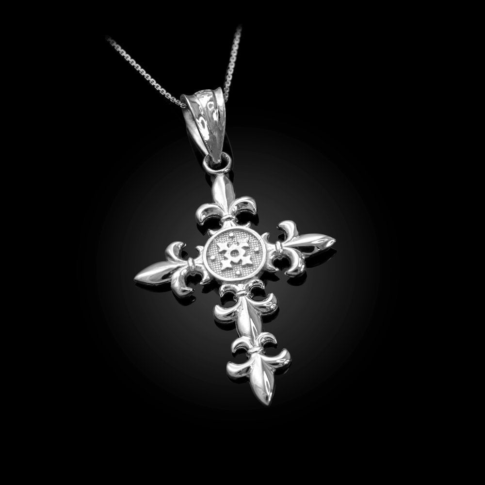 Sterling Silver Fleur de Lis Elegant Cross Pendant Necklace Karma Blingz
