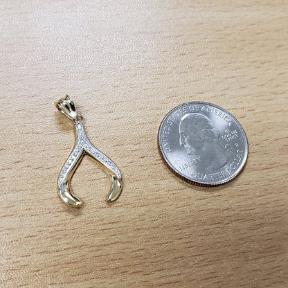 Gold Wishbone Diamond Pendant Necklace (yellow, white, rose gold, 10K, 14K) Karma Blingz