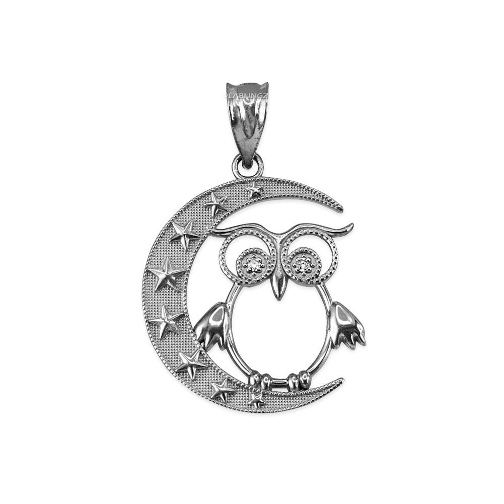 Sterling Silver Night Owl CZ Pendant Necklace Karma Blingz