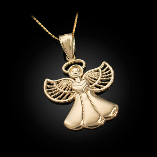 Gold Love Angel Filigree Pendant Necklace (10K, 14K, yellow, white, rose gold) Karma Blingz