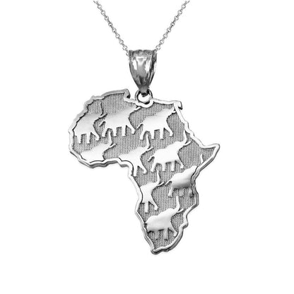 Sterling Silver Africa Map African Elephant Pendant Necklace Karma Blingz