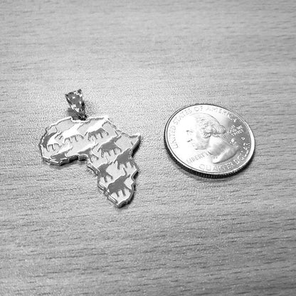 Sterling Silver Africa Map African Elephant Pendant Necklace Karma Blingz