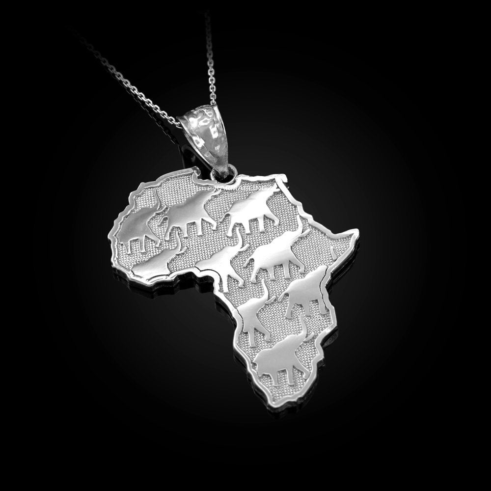 Sterling Silver Africa Map African Elephant Pendant Necklace Karma Blingz