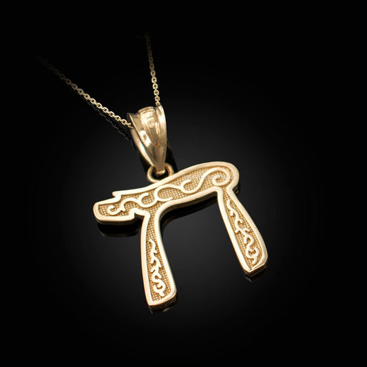 Gold Chai Jewish Pendant Necklace (yellow, white, rose gold, 10K, 14K) Karma Blingz