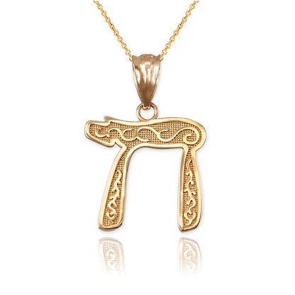 Gold Chai Jewish Pendant Necklace (yellow, white, rose gold, 10K, 14K) Karma Blingz