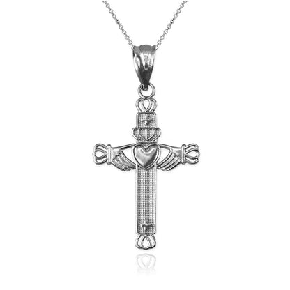 Gold Irish Claddagh Cross Pendant Necklace (yellow, white, rose gold, 14k, 10k) Karma Blingz