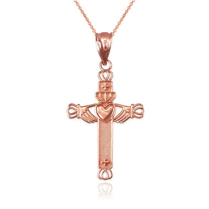 Gold Irish Claddagh Cross Pendant Necklace (yellow, white, rose gold, 14k, 10k) Karma Blingz