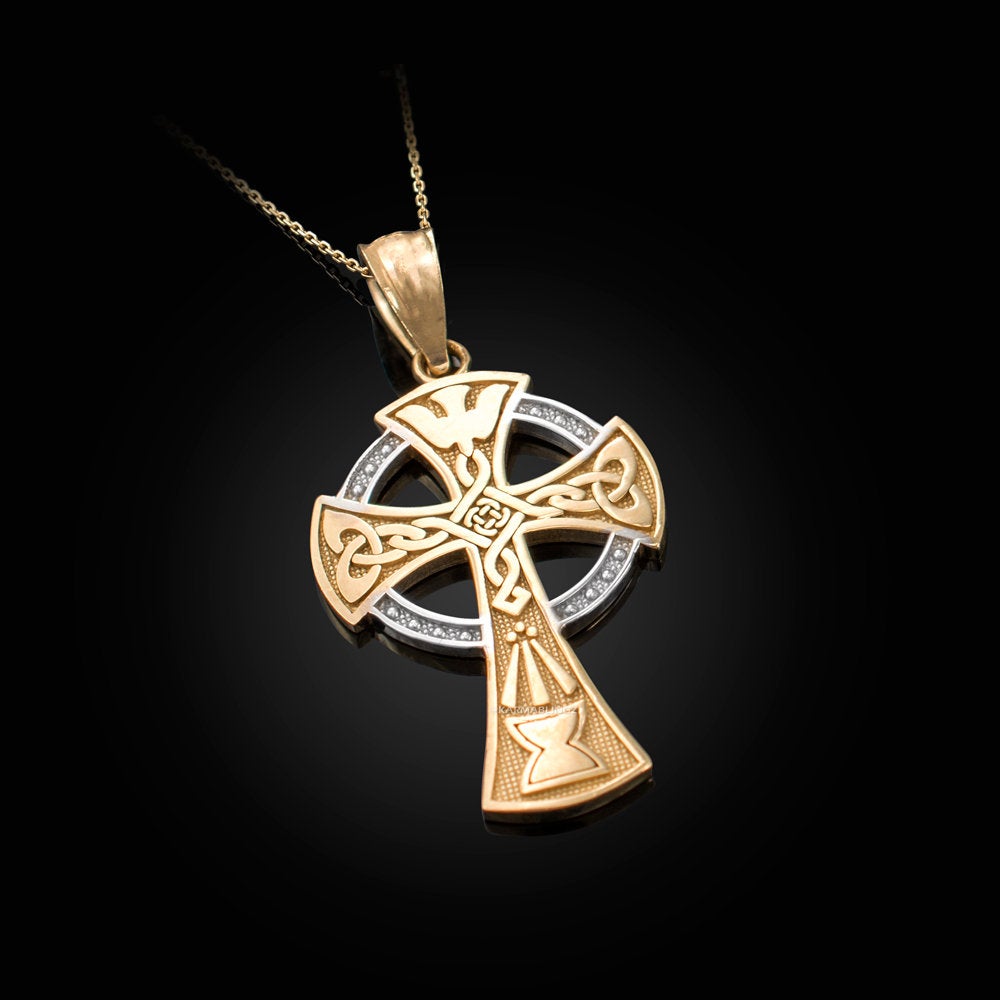 Gold Celtic Cross Pendant Necklace (yellow, white, rose gold, 14k, 10k) Karma Blingz