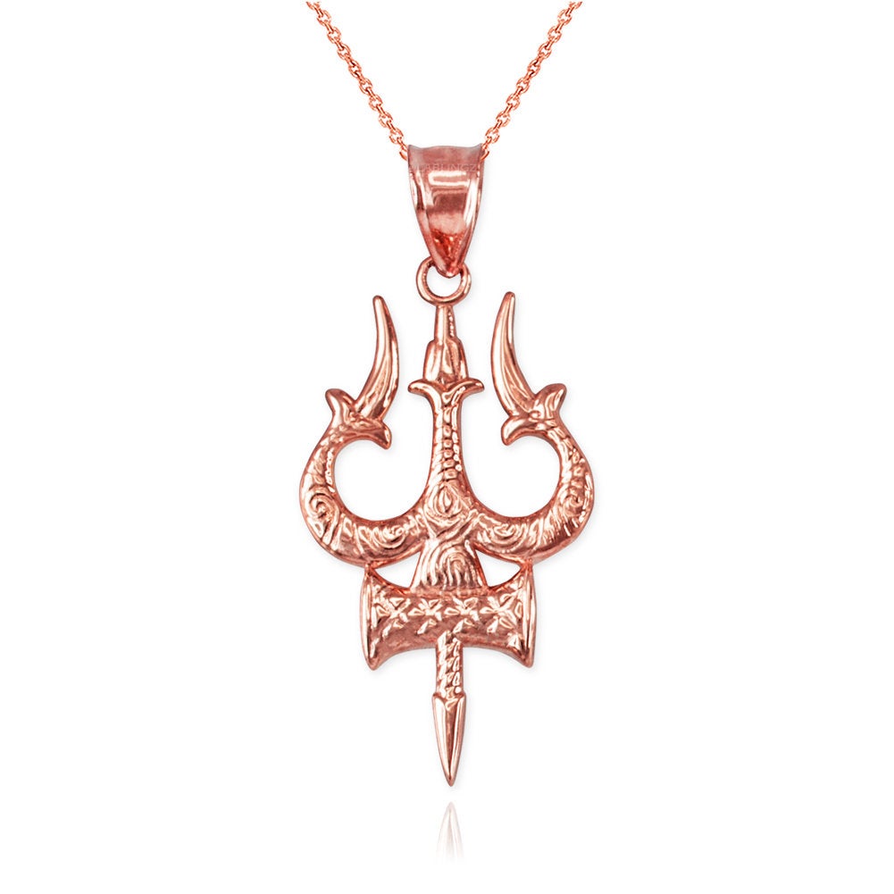 Gold Trident of Lord Shiva Trishula Trisul Pendant Necklace (14k, 10k, yellow, white, rose gold) Karma Blingz