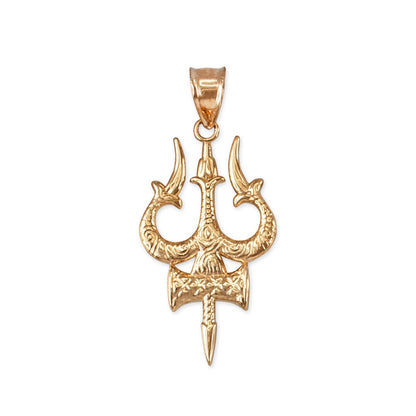 Gold Trident of Lord Shiva Trishula Trisul Pendant Necklace (14k, 10k, yellow, white, rose gold) Karma Blingz
