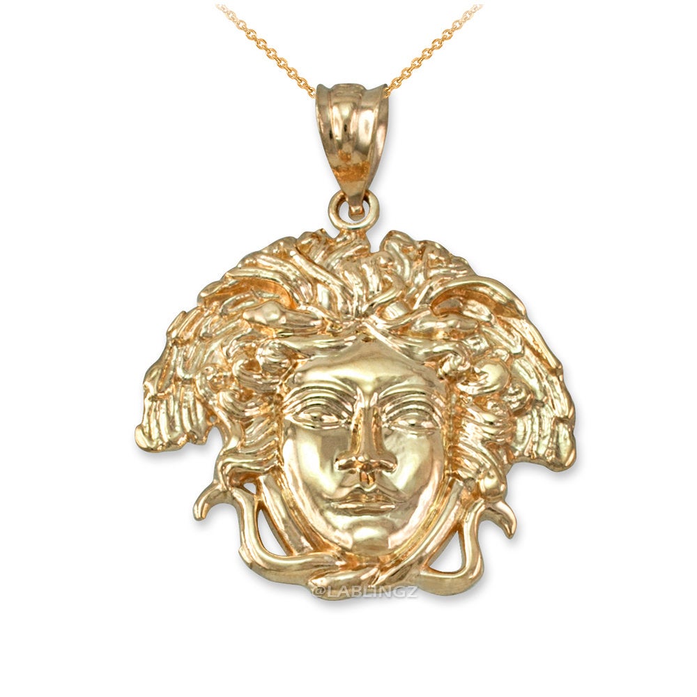 Yellow Gold Medusa Charm Necklace (10k, 14k,) Karma Blingz