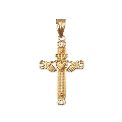 Gold Irish Claddagh Cross Pendant Necklace (yellow, white, rose gold, 14k, 10k) Karma Blingz