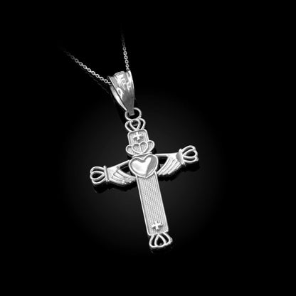 Sterling Silver Irish Claddagh Cross Pendant Necklace Karma Blingz