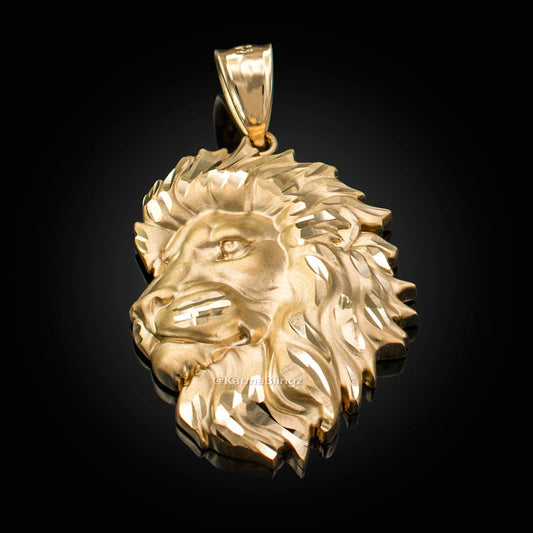 Gold Lion Face Satin DC Leo Pendant S/L (yellow, white, rose gold, 10k, 14k) Karma Blingz