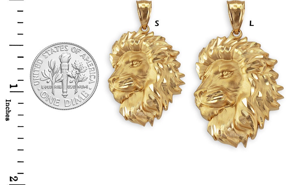 Gold Lion Face Satin DC Leo Pendant S/L (yellow, white, rose gold, 10k, 14k) Karma Blingz