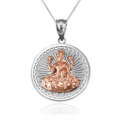 Gold Hindu Goddess Lakshmi (Luxmi) Coin Pendant Necklace (yellow, white, rose, 2-tone, 10K, 14K) Karma Blingz