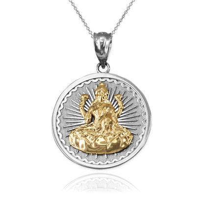 Gold Hindu Goddess Lakshmi (Luxmi) Coin Pendant Necklace (yellow, white, rose, 2-tone, 10K, 14K) Karma Blingz