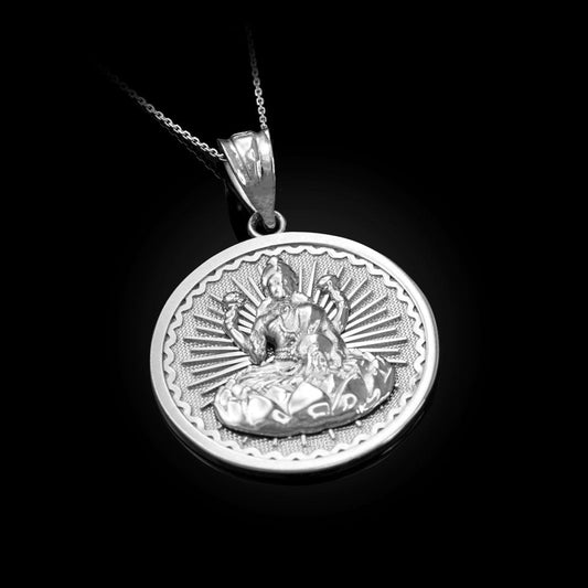 Sterling Silver Hindu Goddess Lakshmi (Luxmi) Coin Pendant Necklace Karma Blingz