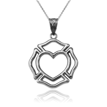 Gold Firefighter Charm Claddagh Heart Pendant Necklace (14K, 10K, yellow, white, rose gold) Karma Blingz