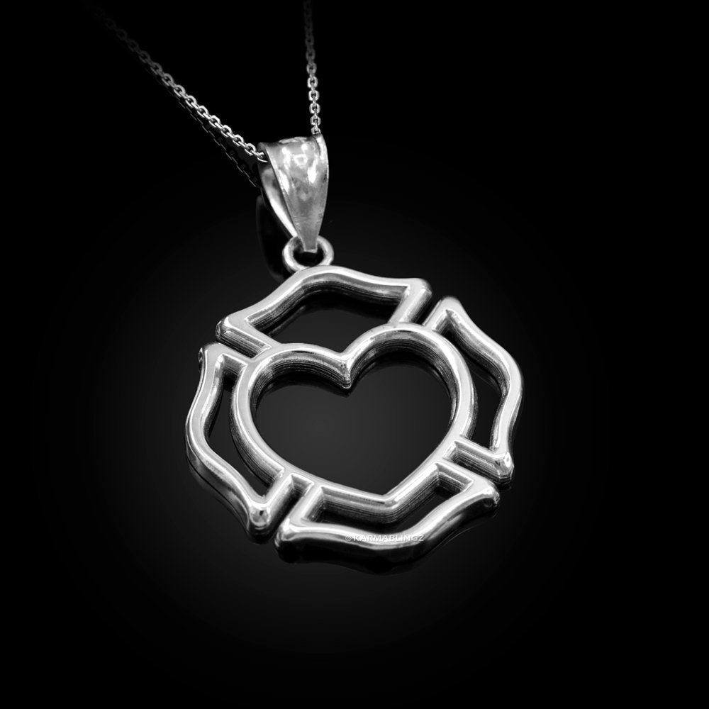 Sterling Silver Firefighter Charm Claddagh Heart Pendant Necklace Karma Blingz