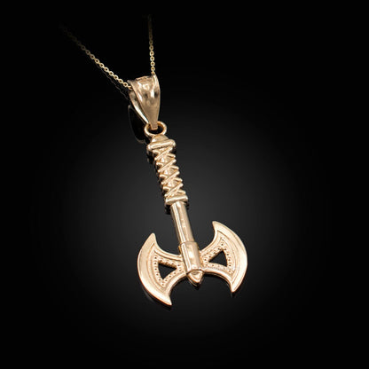 Gold Viking Tomahawk Axe Pendant Necklace (10k, 14k, yellow, white, rose gold) Karma Blingz