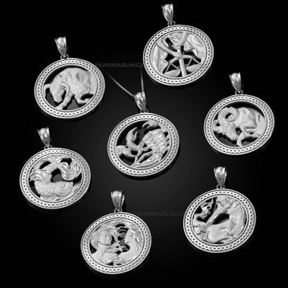 Sterling Silver Zodiac Open Medallion Satin DC Pendant Necklace Karma Blingz