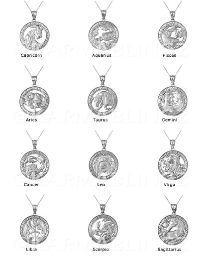 Sterling Silver Zodiac Open Medallion Satin DC Pendant Necklace Karma Blingz