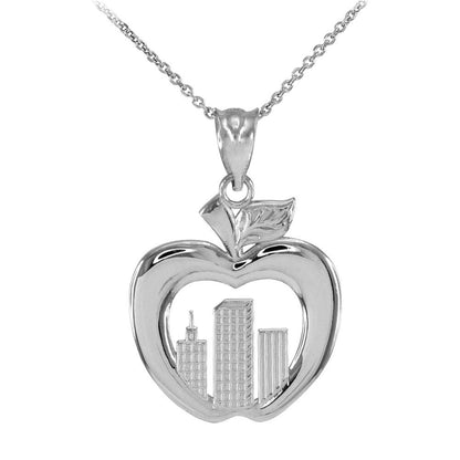 Gold New York City Big Apple Pendant Necklace (14K, 10K, yellow, white, rose gold) Karma Blingz