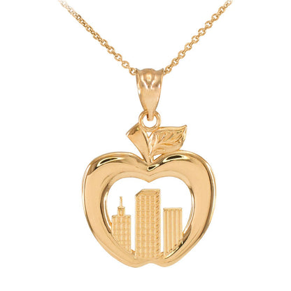 Gold New York City Big Apple Pendant Necklace (14K, 10K, yellow, white, rose gold) Karma Blingz
