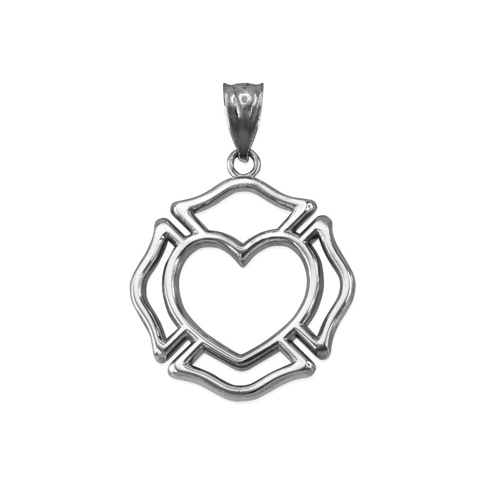 Gold Firefighter Charm Claddagh Heart Pendant Necklace (14K, 10K, yellow, white, rose gold) Karma Blingz