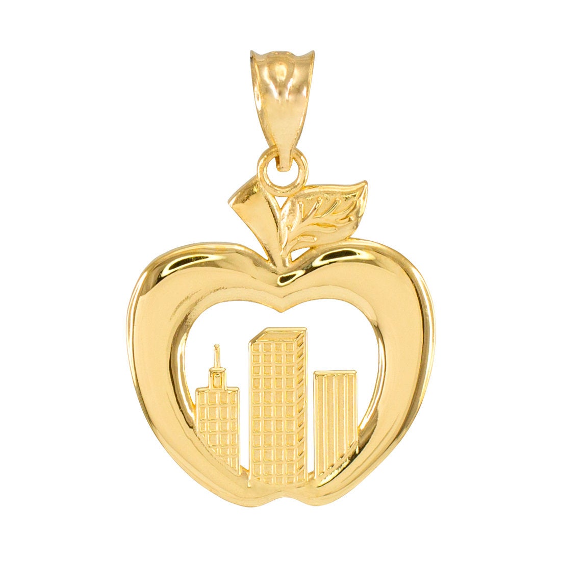 Gold New York City Big Apple Pendant Necklace (14K, 10K, yellow, white, rose gold) Karma Blingz