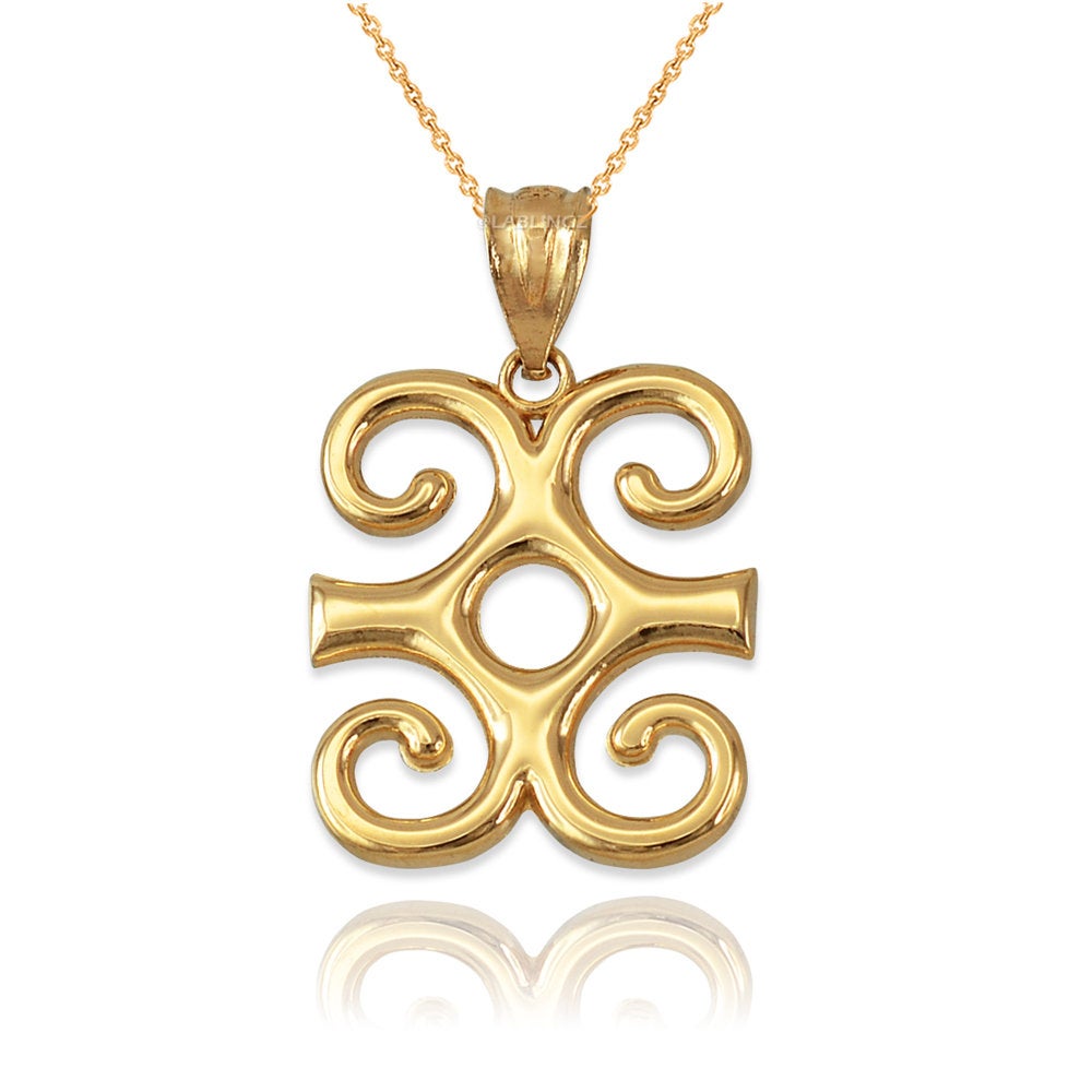 Gold African Adinkra Dwennimmen Pendant Necklace (14K, 10K, yellow, white, rose gold) Karma Blingz