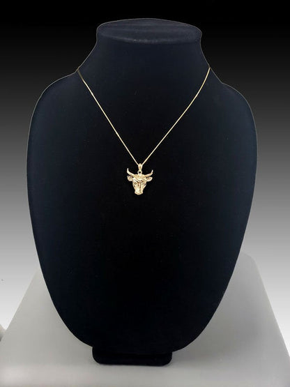 Gold Bull Head DC Pendant Necklace (10K, 14K, yellow, white, rose gold) Karma Blingz