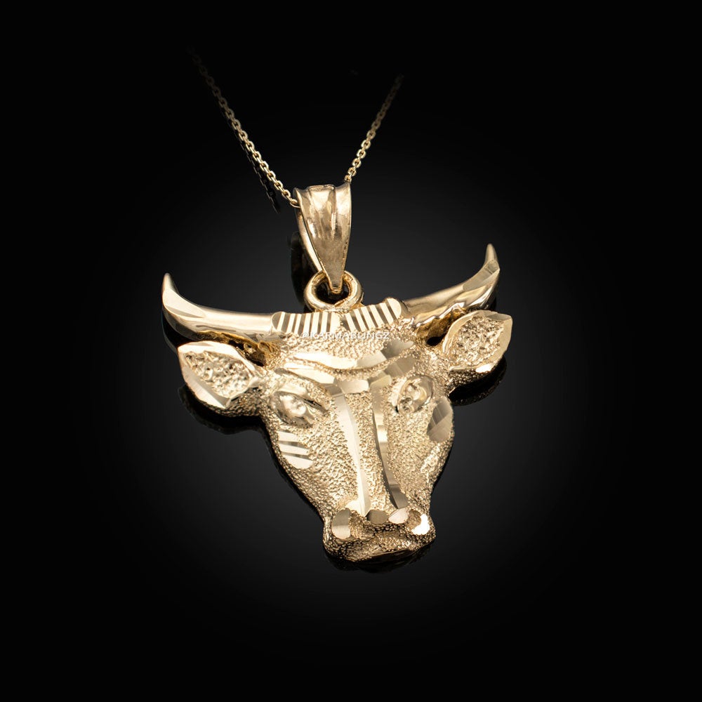 Gold Bull Head DC Pendant Necklace (10K, 14K, yellow, white, rose gold) Karma Blingz