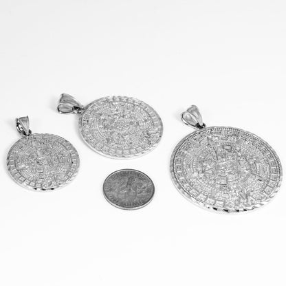 10K Gold Aztec Mayan Sun Calendar Pendant (3 sizes, yellow, white, rose gold) Karma Blingz